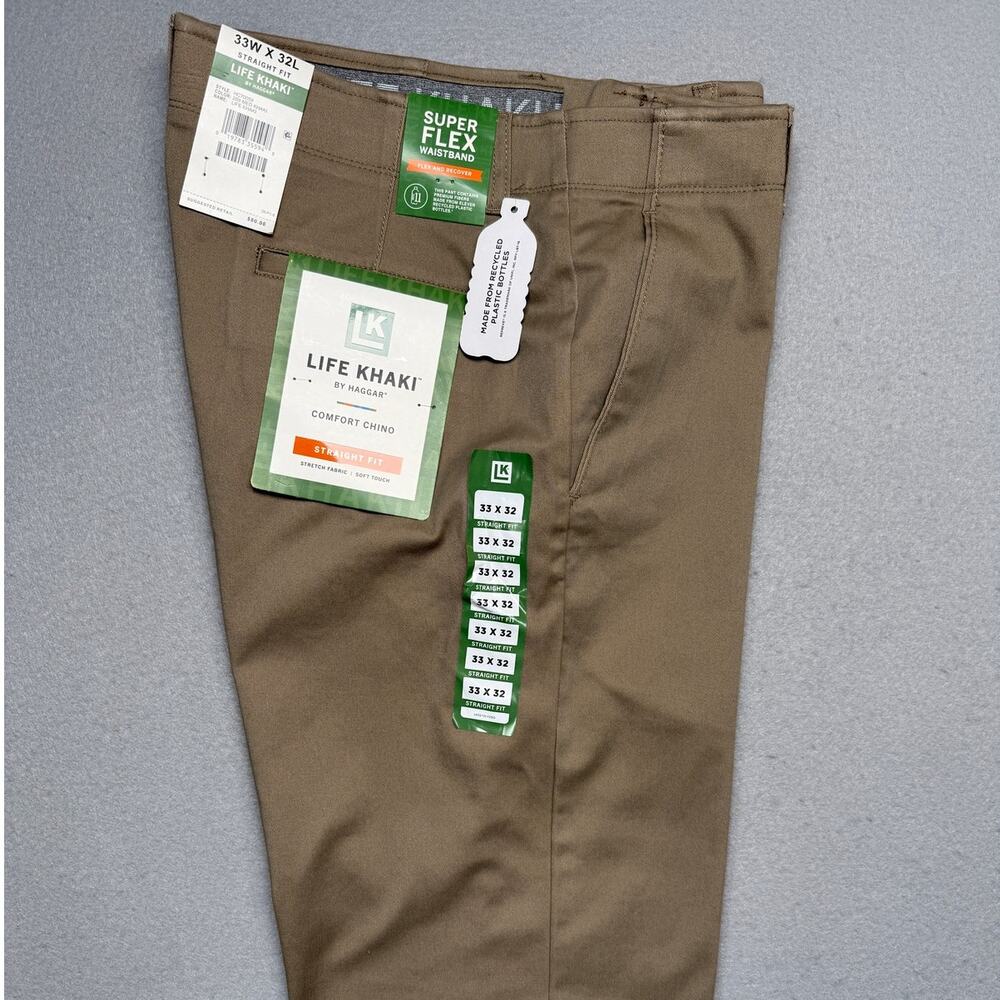 Haggar Men's Life Khaki Straight Fit Comfort Pant Khaki 33x32 $80